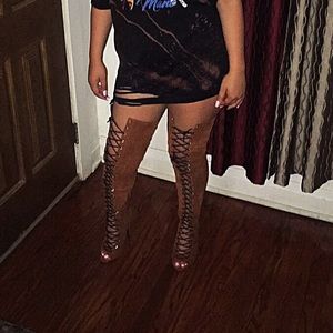 Knee high lace heels